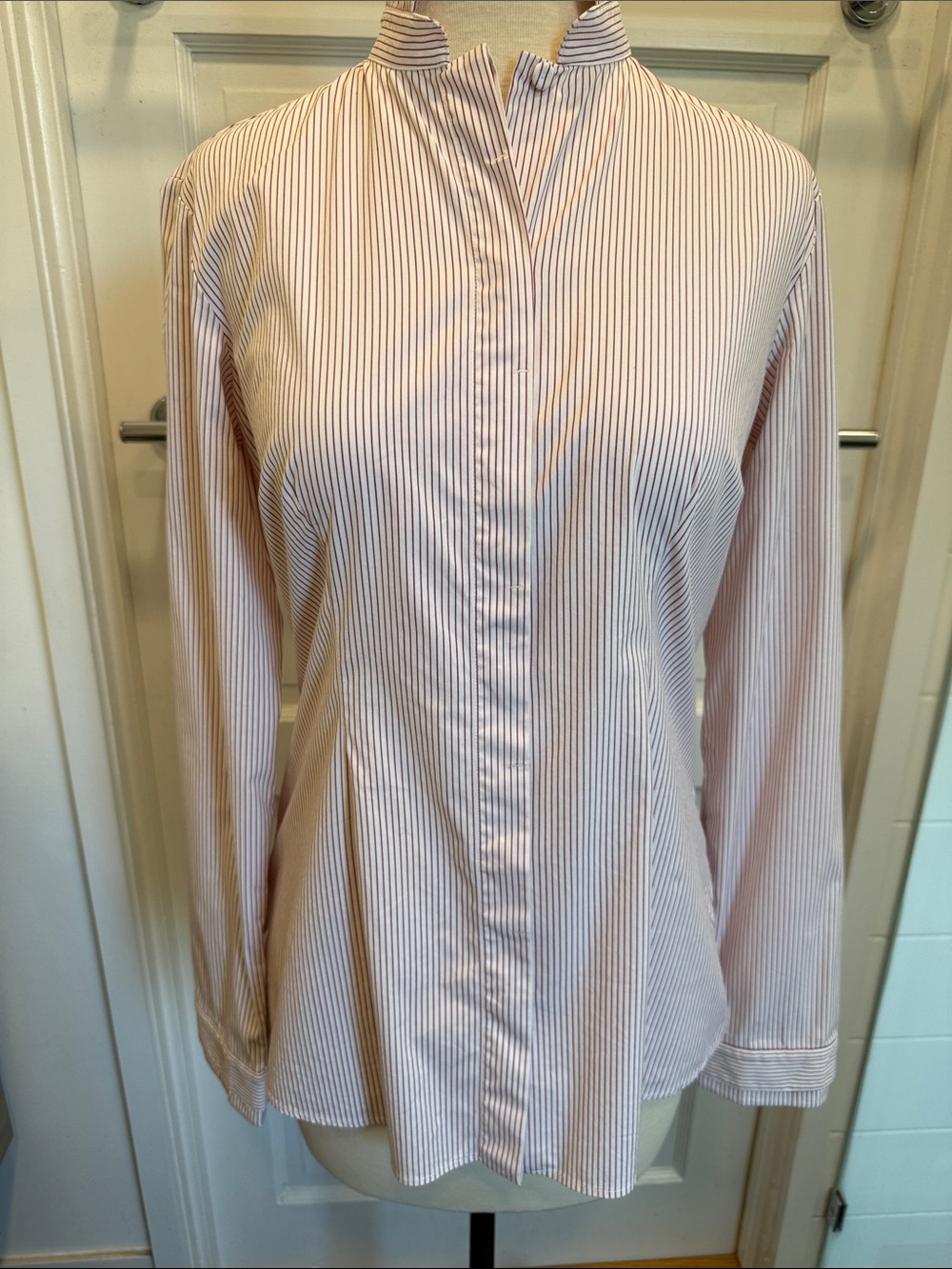 Luciano Barbera Red and White Striped High-Neck Button-Down Shirt